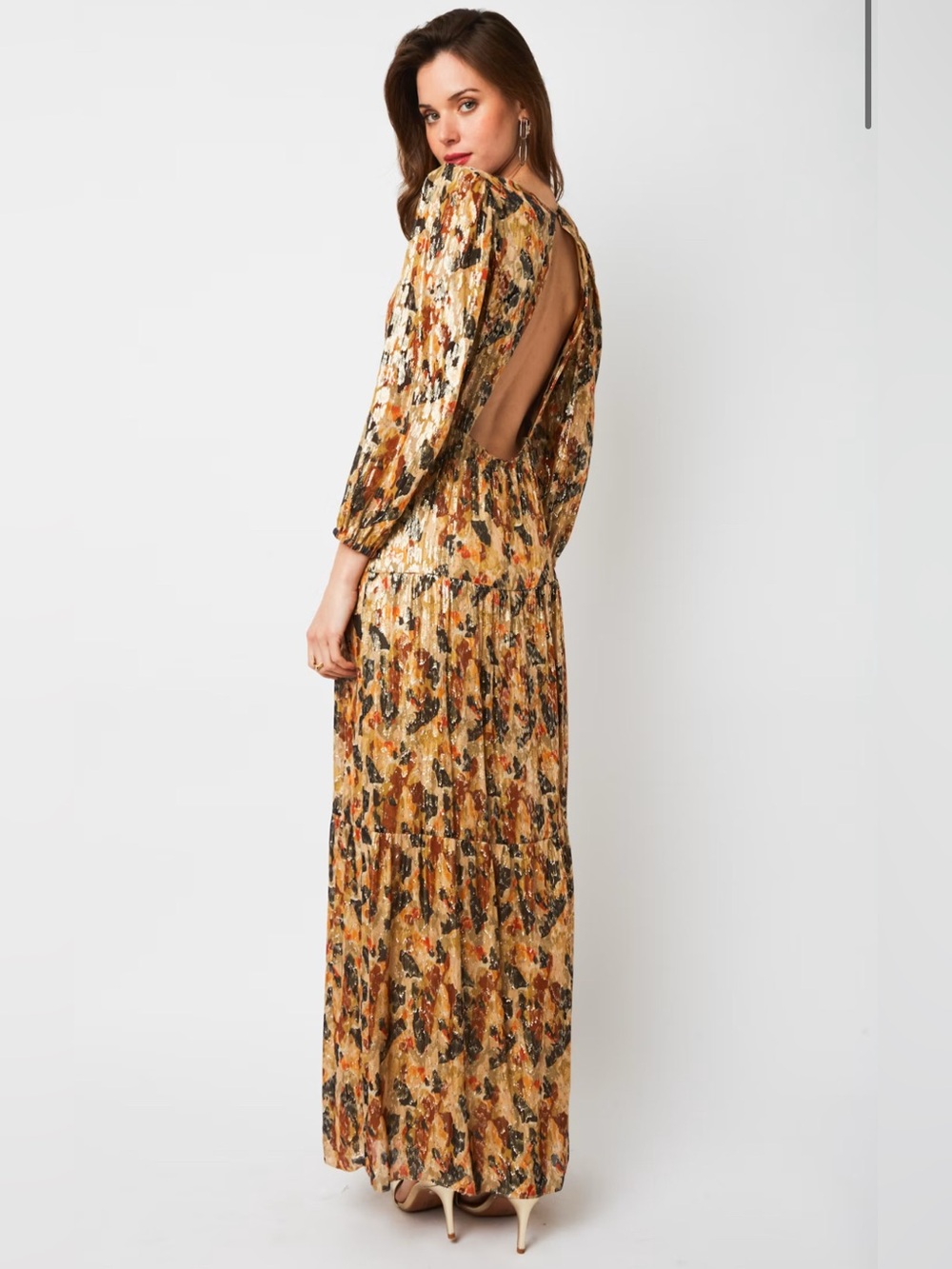 Gullian Long Sleeve Silk & Metallic Jacquard Maxi Dress